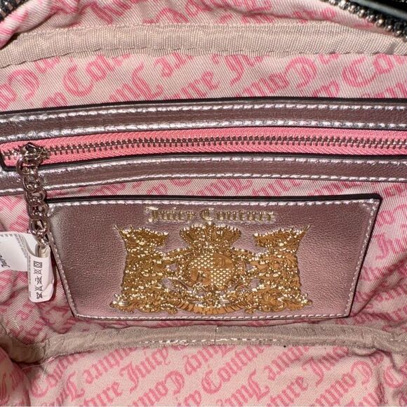 Juicy Couture Hollyhock Candy Pink Velour & Black Faux Leather Crossbody Bag - Picture 13 of 15
